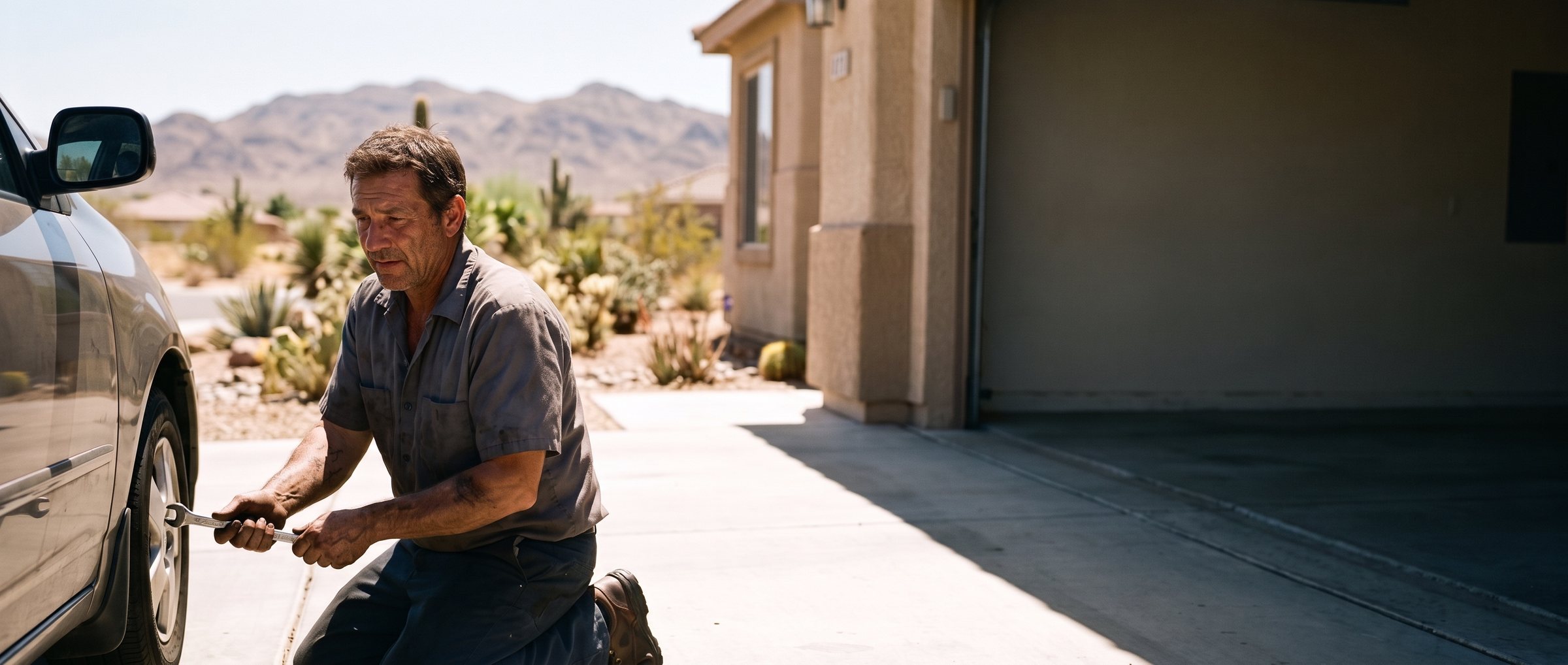 Mobile mechanic replacing a car battery in a home driveway in North Las Vegas